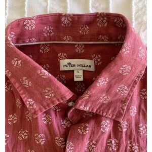 Peter Millar Mens LRG Red 100% Linen Short Sleeve Camp Shirt Button Up Classic